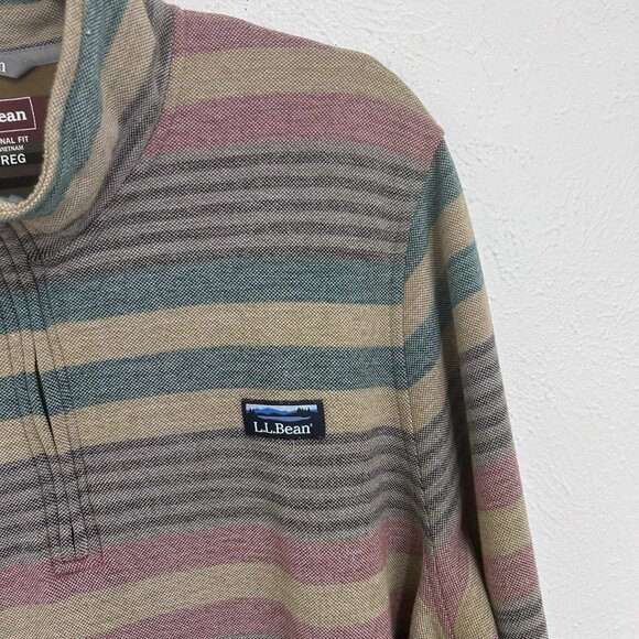 LL Bean Men's Comfort Stretch Piqué Quarter Zip Pullover Sweater Stripe Sz XXL - Picture 6 of 11